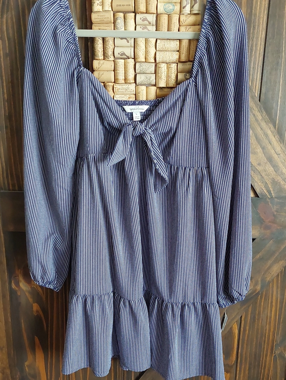 Navy and White Striped Tie-Front Peasant Dress NWT by Speachless